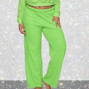 Neon Green Skims Lounge French Terry Like Wide Leg Drawstring Pants